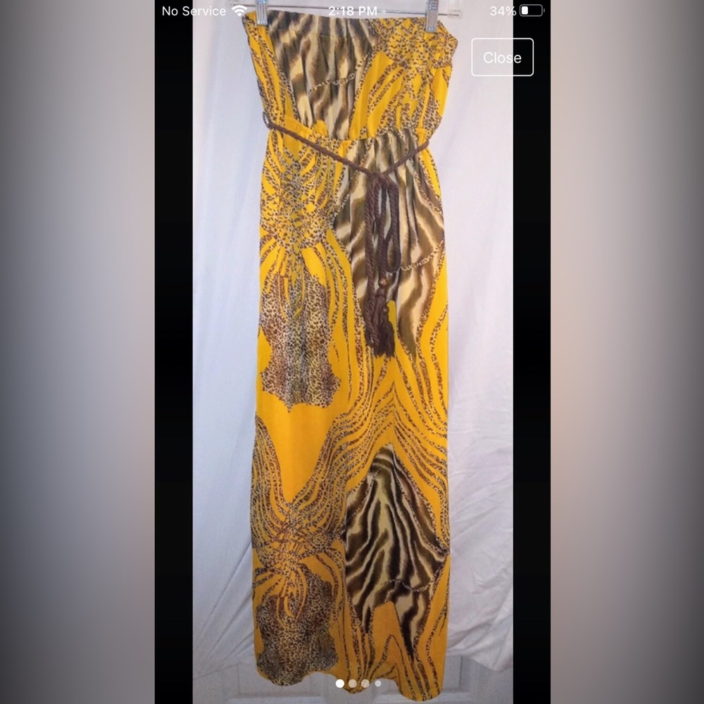 Entro sz med Dark Yellow & Brown‎ Animal Print Maxi Dress